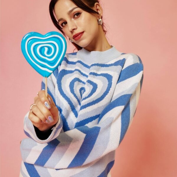 Colorful Heart Print Knit Turtleneck Sweater
