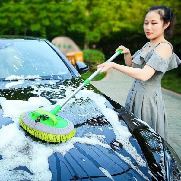 Telescopic Car Cleaning Brush with Adjustable Handle and 2-in-1 Wash Mop