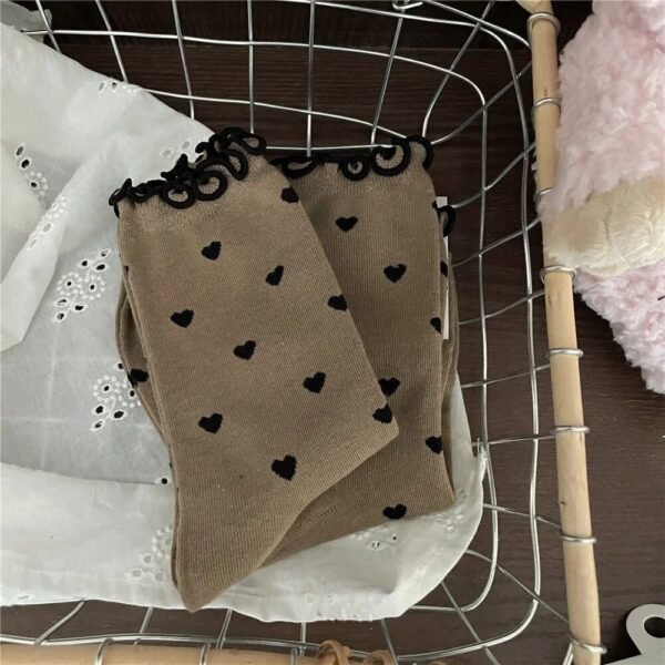Kawaii Heart Print Ruffle Socks