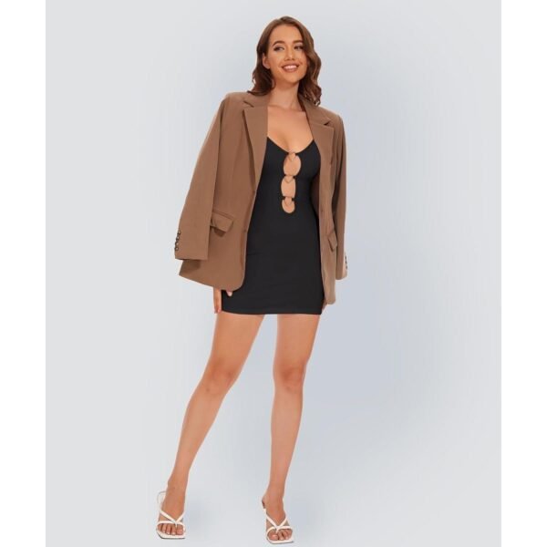 Sexy Black Hollow Out Bodycon Mini Dress with Heart Ring Decor