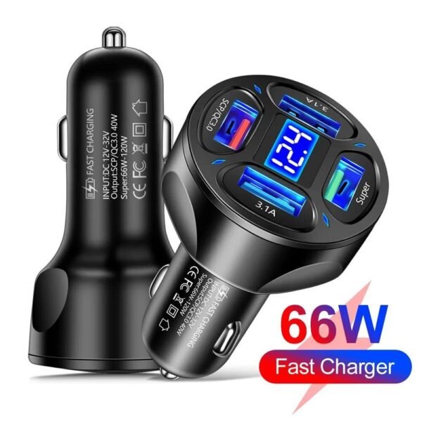 66W 4-Port Fast Charging USB Car Charger with Quick Charge 3.0