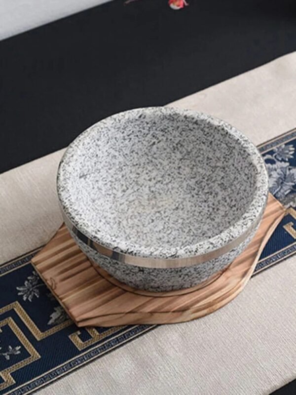Korean Dolsot Stone Bowl Bamboo Trivet - Heat Resistant Wood Base for Hot Dishes