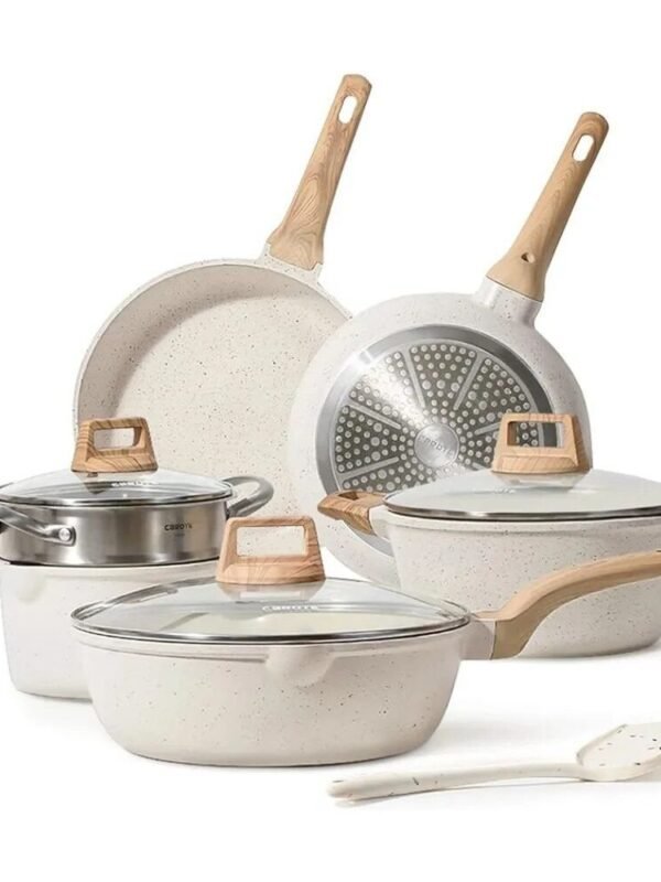 Deluxe White Granite Nonstick 10-Piece Induction Cookware Set