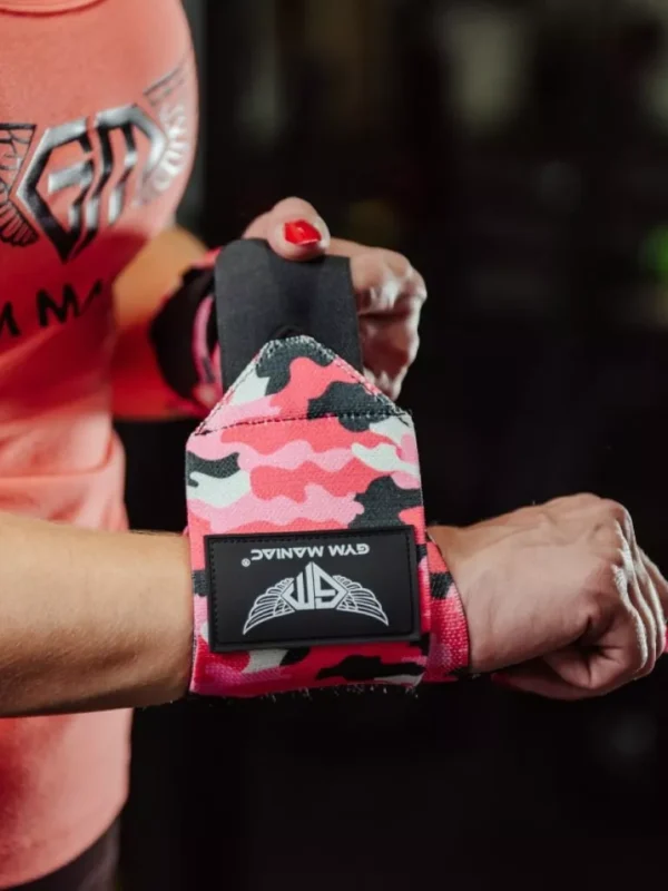 Gym Maniac Pink Camo GM Weightlifting Wrist Wraps