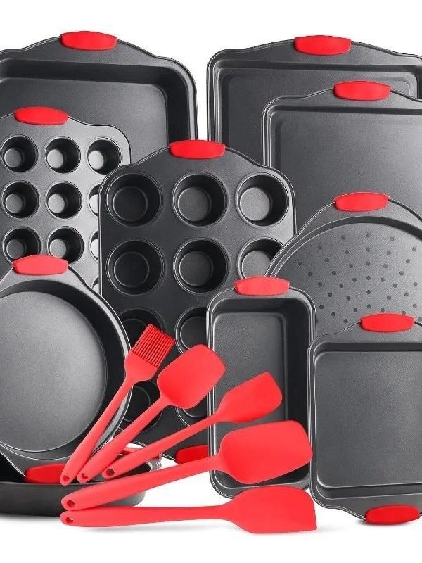 Deluxe Nonstick Carbon Steel 15-Piece Bakeware Set with Silicone Handles